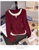 Camiseta Estilosa e Sedutora Gola Redonda Falsa Duas Peças Color Block Manga Longa para Mulheres, Design de Início de Primavera, Ajuste na Cintura, Emagrecimento, Top Versátil