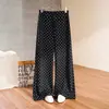 Pantalones rectos de pierna ancha con lunares pequeños vintage hechos a medida para mujer, otoño 2026, cintura elástica, adelgazantes, moda y versátiles, ropa casual
