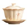 Cuenco de té chino de tres piezas con tapa de orquídea glaseada de arroz amarillo, tazón de té de gran capacidad para el hogar con tapa, juego de té de Kung Fu no caliente