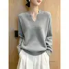 2026 Estilo Coreano Tamanho Plus Gola V Malha Outono/Inverno Novo Textura Macia Elegante Solto Emagrecedor Esconde Defeitos Suéter Top Feminino
