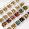 Cristales de strass de vidrio con punta para manicura transfronterizos, cristales redondos de colores mini ultrabrillantes, caja blanca de 12 compartimentos, tamaños y diseños mixtos