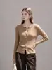 Estilo Sencillo Ajuste Delgado Color Sólido Manga Larga Cuello Redondo Tejido Temperamento Femenino Versátil 2026 Nuevo Estilo Suéter Cárdigan 25800