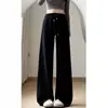 Pantalones de Maternidad Negros Cintura Alta Cordón Primavera y Otoño 2025 Pantalones Deportivos Casuales de Maternidad Pierna Ancha de Aspecto Adelgazante Suelto para Personas Bajas
