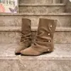 Botas Chuyuji de Puntera Puntiaguda Plisadas Fruncidas con Tachuelas Botines Estilo Vaquero Occidental Martin Otoño Vintage Botas Ajustadas para Mujer