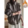 Jaqueta Retro Americana Outono e Inverno com Gola Alta para Homens, Forrada com Lã, Engrossada, Corte Solto, Casual, Versátil, Casaco de Algodão para Casal