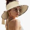 Chapéu de Palha com Proteção Solar, Proteção UV de Verão, Chapéu de Praia de Aba Larga com Topo Aberto, Chapéu de Moda Respirável para Proteção Solar Feminina em Viagens ao Ar Livre