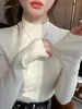 Capa base de lana para mujer, nuevo estilo primavera/otoño 2025, suéter gris de cuello alto medio, top de punto de cuello medio