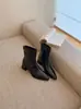 4-7 cm opcional Outono/Inverno 2026 Bico Quadrado Stretch Skinny Botas Femininas Salto Bloco Zíper Traseiro Moda Botas de Cano Curto