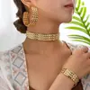 Venda Quente Transfronteiriça Conjunto de Joias Dourado Retrô Europeu e Americano Brincos Bracelet Anel com Textura Martelada Exagerada