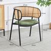 Cadeira de Jantar Falsa de Rattan e Couro Estilo Wabi-Sabi, Desmontagem KD, Estrutura de Metal, Esponja de Alta Elasticidade, Braço para Hotel e Restaurante