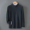 Novo Suéter de Malha Grossa Quente Liso 100% Lã Masculino Gola Alta Meia com Zíper Outono/Inverno 2026 Malhas