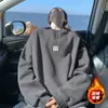 Sudadera negra minimalista estilo americano con cuello redondo para hombre, adecuada para primavera, otoño e invierno, marca de moda, corte holgado, casual, talla grande, sin capucha