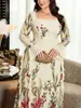Vestido Novo de Outono Floral com Decote Quadrado, Mangas Longas Flare, Babados, Caimento Solto, Emagrecimento, Elegante, Tamanho Plus, Transfronteiriço, Em Estoque