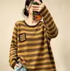 Suéter de Punto Rayado para Mujer, Nueva Llegada Otoño 2026, Estilo Coreano Holgado Casual Pulóver Cuello Redondo, Suéter Delgado Versátil y Moderno MHT