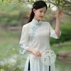 Novo top bordado estilo chinês com gola diagonal e mangas de três quartos, saia de chifon com barra larga, conjunto combinando para amigas, tamanho único, Sudeste Asiático