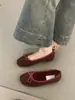 Sapatos de Ballet Femininos Retro Estilo Coreano, Estilo Fada Gentil, Laço, Bico Redondo, Boca Rasa, Sola Macia, Forrados com Lã, Quentes, Sapatos de Algodão, Sapatos de Pelo
