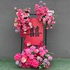 Orden de boda banquete de bodas flor artificial rosa roja floral decoración de boda tarjeta de bienvenida tablero KT flor falsa de boda flor de seda flor decorativa