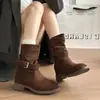 Botines Retro de Diseño Nicho Otoño/Invierno 2026 Tacón Grueso Hebilla Botas Martin Mujer Estilizados Franceses Gamuza Botas Western