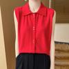 Chaleco de punto de primavera para mujer, cárdigan sin mangas con cuello tipo polo, camisa adelgazante, suéter de punto fino