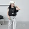 Top sin mangas para niña 2026 Verano Estilo Coreano Casual Conjunto de Malla con Pantalones de Pierna Ancha a Rayas Conjunto de Dos Piezas Moderno