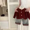 Conjunto de Suéteres Outono e Inverno para Meninas 2025 Novo Suéter Espesso para Bebê Menina Jeans com Pelúcia Conjunto Tendência de Duas Peças Ano Novo