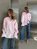 2026 Amazon Transfronteiriço Europeu e Americano Roupas Femininas Solta Botão Lapela Manga Longa Casual Cor Sólida Camisa Novo Estilo