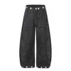 Jia Yi Ku 2026 Nuevo Estilo Americano High Street Ro Jacquard Agrietado Personalizado Jeans Cimitarra Pantalones Anchos Sueltos