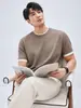 Camiseta de Hombre Modal con Amoníaco Líquido Estilo Old Money Italiano, Bloque de Color Falso Dos Piezas Retro Casual Holgada de Manga Corta