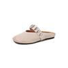 Zapatos Mules de Piel Vacuna Transpirable con Recortes Estilo Coreano Estilo Extranjero 2025 Planos Puntera Redonda Hebilla Metálica Puntera de Cuero Genuino Pantuflas de Exterior