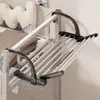 Cabide de Roupa de Cabeceira de Dormitório Rack de Secagem Doméstico para Varanda Sem Furos Rack de Armazenamento Multifuncional Retrátil para Cabeceira de Quarto