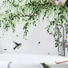 Ramas de Plantas Transfronterizas, Hojas Verdes, Pegatinas de Pared de Pájaros, Dormitorio, Sala de Estar, Pared de Fondo de Entrada, Pegatinas de Pared Autoadhesivas, Removibles