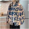 Camisa de Veludo de Manga Longa para Homem, Marca Trendy High Street, Camisa de Corte Amplo com Estampa Integral, Roupa Casual Casual Casal Estilo Hong Kong para Primavera e Outono