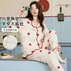 Conjunto de pijama para niña con sujetador incorporado, de manga larga y pierna larga, dulce y lindo, holgado y casual, ropa de estar de algodón jacquard para primavera y otoño