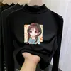 Camiseta térmica infantil de fleece dupla face, novo estilo outono/inverno, camada interna quente e macia para meninas, gola semimangata, top autotérmico