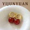 Nuevos Pendientes de Ágata Roja Retro, Simples y de Moda, Versátiles, con un Toque de Lujo Ligero y de Alta Gama, Pendientes de Nicho para Mujer