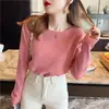 Suéter de punto primavera y otoño nuevo 2025 estilo popular camisa base para mujer principios de otoño ropa interior top de manga larga cuello redondo punto fino