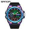 Reloj Sanda SANDA3302 para hombre, nuevo, de moda para estudiantes, con esfera grande, multifuncional, pantalla dual, reloj electrónico resistente al agua.