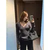 Suéter de Tricô Manga Longa Slim-Fit Yinhe para Mulheres, Camisa Básica Gola V de Lã de Ovelha, Novo Estilo Outono/Inverno 2026