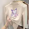 Camiseta interior básica de manga larga con estampado y forro polar para niña, nuevo estilo 2026, top interior versátil ajustado para otoño, adecuado para niños de talla mediana y grande