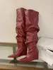 []2026 Nuevas Botas de Tacón Grueso Apilado con Pantorrilla Ancha Plisadas Botas Largas Europeas y Americanas de Punta Alta por Encima de la Rodilla