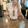 Camisa Blanca de Algodón y Lino de Manga Corta Estilo Old Money para Mujer, Top Ligero de Verano de Lujo Único Hermoso Chic Francés
