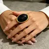 Anillo de Resina con Imitación de Piedra Preciosa Personalidad Exagerada Transfronterizo Europeo y Americano Anillo de Dedo de Metal Geométrico Ovalado de Banda Ancha Moda ins