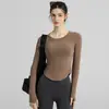 Roupa de ioga feminina 2024 outono e inverno nova com bojo manga comprida slim esportiva para corrida top fitness feminino atacado