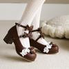Estilo Coreano Combinación Perfecta Encaje Dulce Lazo Lolita Chica Suave Tacón Grueso Princesa de Hadas Punta Redonda Zapatos de Una Sola Capa JK para Mujer Zapatos Lo