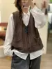 26 Otoño/Invierno Algodón Patchwork Cuello Redondo Tejido Botonado Chaleco Grueso Holgado Casual Chaleco de Algodón para Mujer