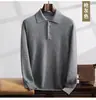 Nuevo Suéter de Cachemira con Cuello Polo de Panal para Otoño e Invierno para Hombre, Suéter Casual de Negocios con Solapa Elegante, Camiseta Interior de Punto de Color Liso