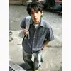 Camisa de cuadros suelta de manga corta estilo americano para hombres y mujeres, camisa fina de verano vintage con un diseño elegante, adecuada como chaqueta para parejas