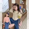 AINI Meninas Doce Virtude Lã Listrada Base Camiseta Primavera e Outono Infantil Infantil Manga Longa Camiseta Bebê Top