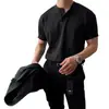 Camiseta de Manga Corta Pesada Estilo Retro Americano Camisa Polo para Hombre Estilo Maduro y Estable con Puños Ajustados Camisa Henley para Deporte y Fitness Chico Duro