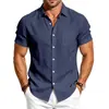 Camisa de lino al por mayor para hombre, comercio exterior transfronterizo europeo y americano, casual vintage de manga corta, cuello de solapa, corte holgado, talla grande, camisa de botones para la playa